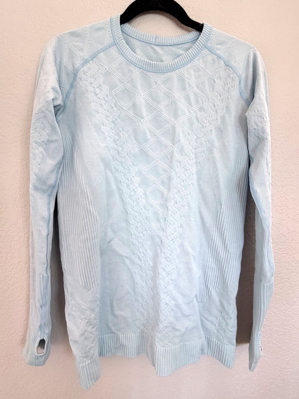 Lululemon Ebb to Street Long Sleeve Top Baby Blue Thumb Holes Seamless
